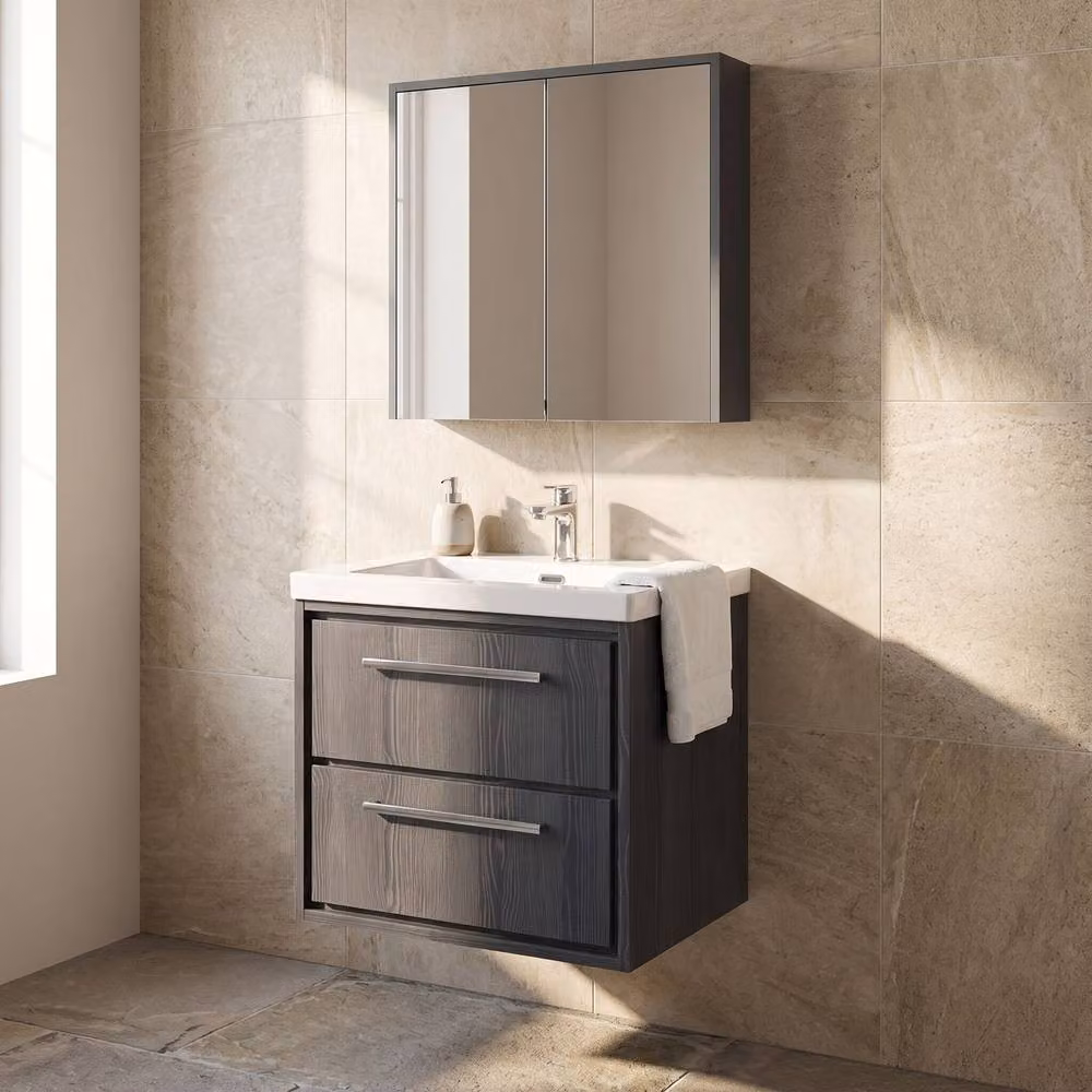 Balterley Longnor 2 Drawer Wall Hung Vanity Basin Unit, Grey, Width: 60 cm – 3