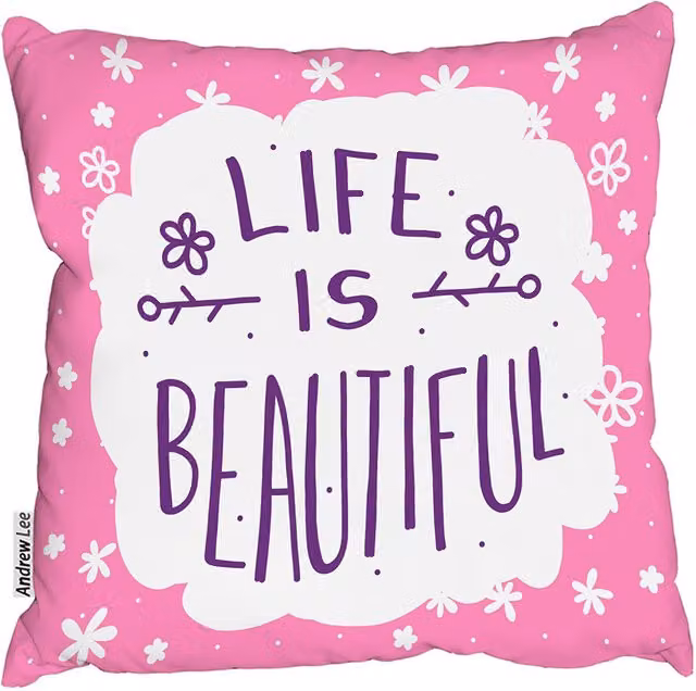 Andrew Lee Life Is Beautiful Square Cushion, Pink, W: 60 cm x H: 60 cm