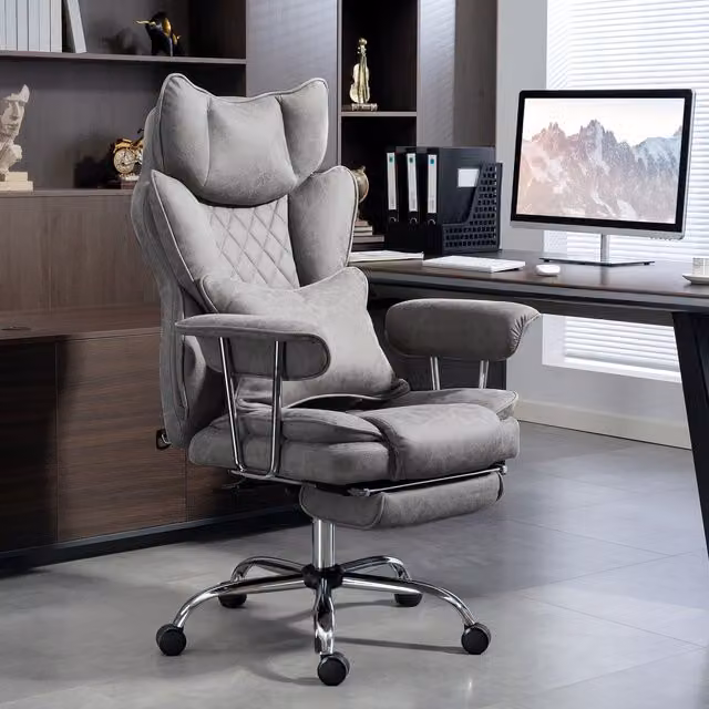HOMCOM Grey Reclining Executive Office Chair with Headrest and Armrests