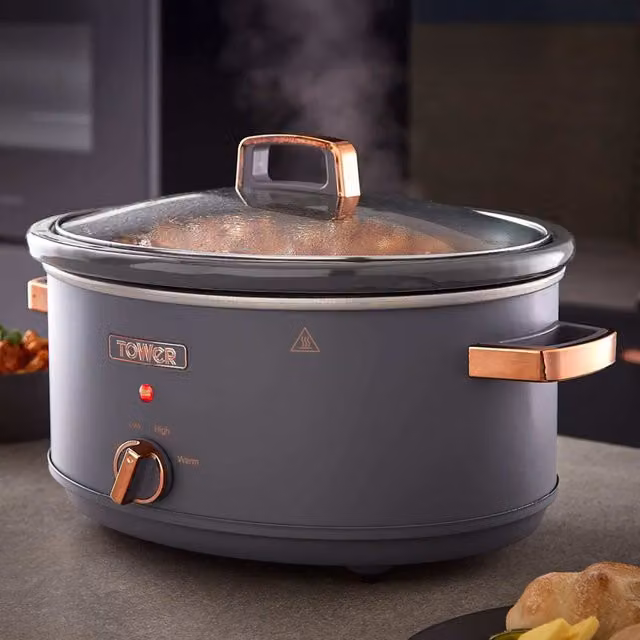 Tower Cavaletto 6.5L Slow Cooker in Grey, Black and Gold with Glass Lid