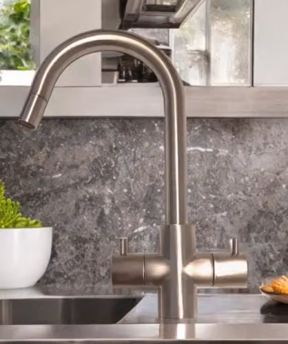 Piralla Twin Lever Kitchen Sink Mixer with Pull Out and 360 Degree Swivel Spout in Brass Finish – 2