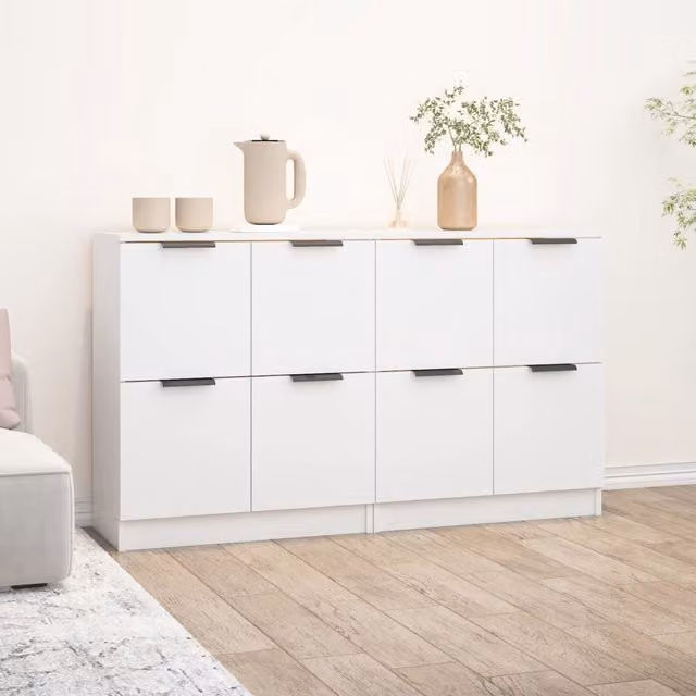 Berkfield Home Set of 2 White Minimalist Sideboards in Matt Engineered Wood, W/D/H: 60 x 30 x 70 cm