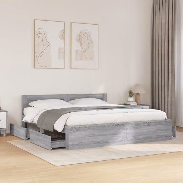 Berkfield Home Bed Frame with Headboard and Drawers in Grey Sonoma, 200 x 200 cm – 1