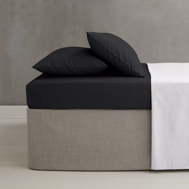Catherine Lansfield Easy Iron Percale Cotton Fitted Sheet, Black, W/D/H: 200 x 200 x 35 cm