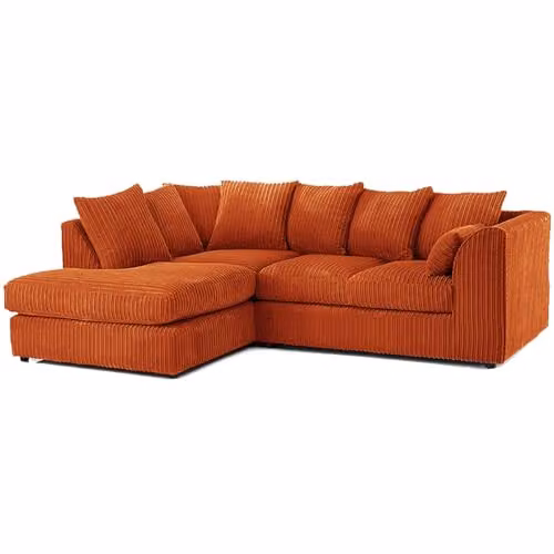 SOFASELECTION UK Orange Cord Fabric L-Shape Left Hand Corner Sofa with Scatter Cushions – 1