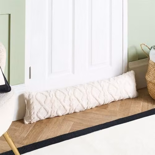 OHS Cable Knit Decorative Draught Excluder and Wind Stopper in Beige and White, W: 90 cm