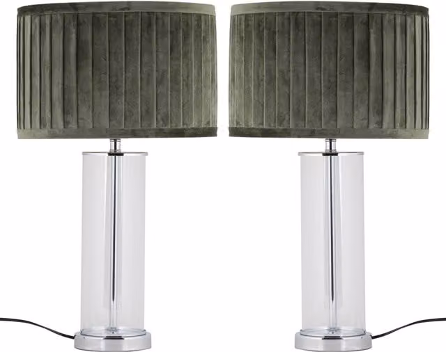 First Choice Lighting Aura Set of 2 Chrome Table Lamps with Green Fabric Shades – 1