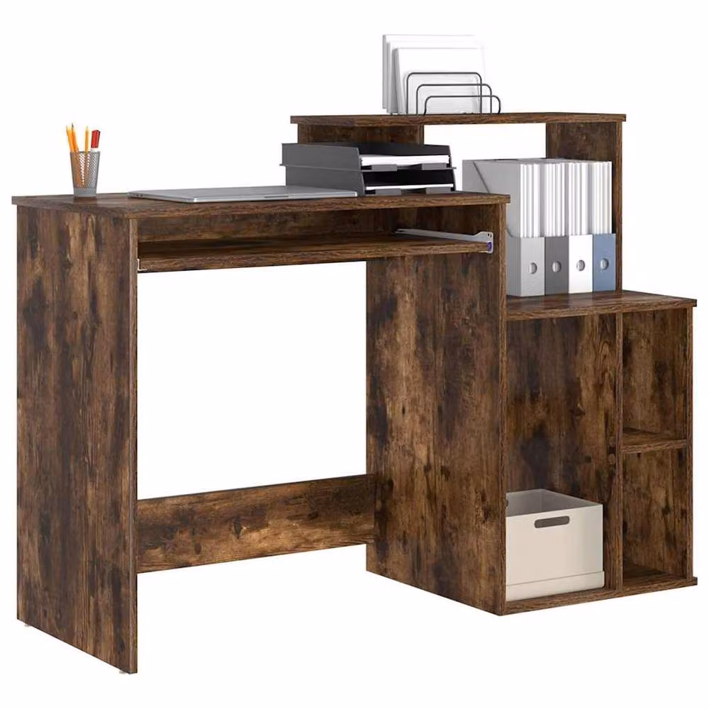 Berkfield Home Modern Writing Desk with Storage in Smoked Oak Brown, W/D/H: 120.5 x 44 x 88.5 cm – 3