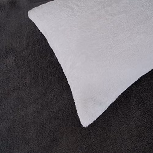 Brentfords Reversible Teddy Fleece Duvet Cover and Pillowcase Set, Anthracite, White and Grey, W: 140 cm, L: 200 cm – 5