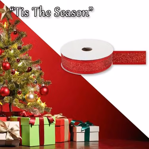 VFM e-Store Christmas Ribbon Garland Decoration in Red, W/H: 4 x 10 cm – 6
