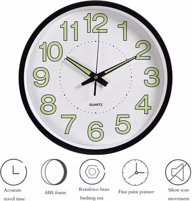 FORGEVIO White Luminous Plastic Analogue Wall Clock, Diameter: 30.48 cm