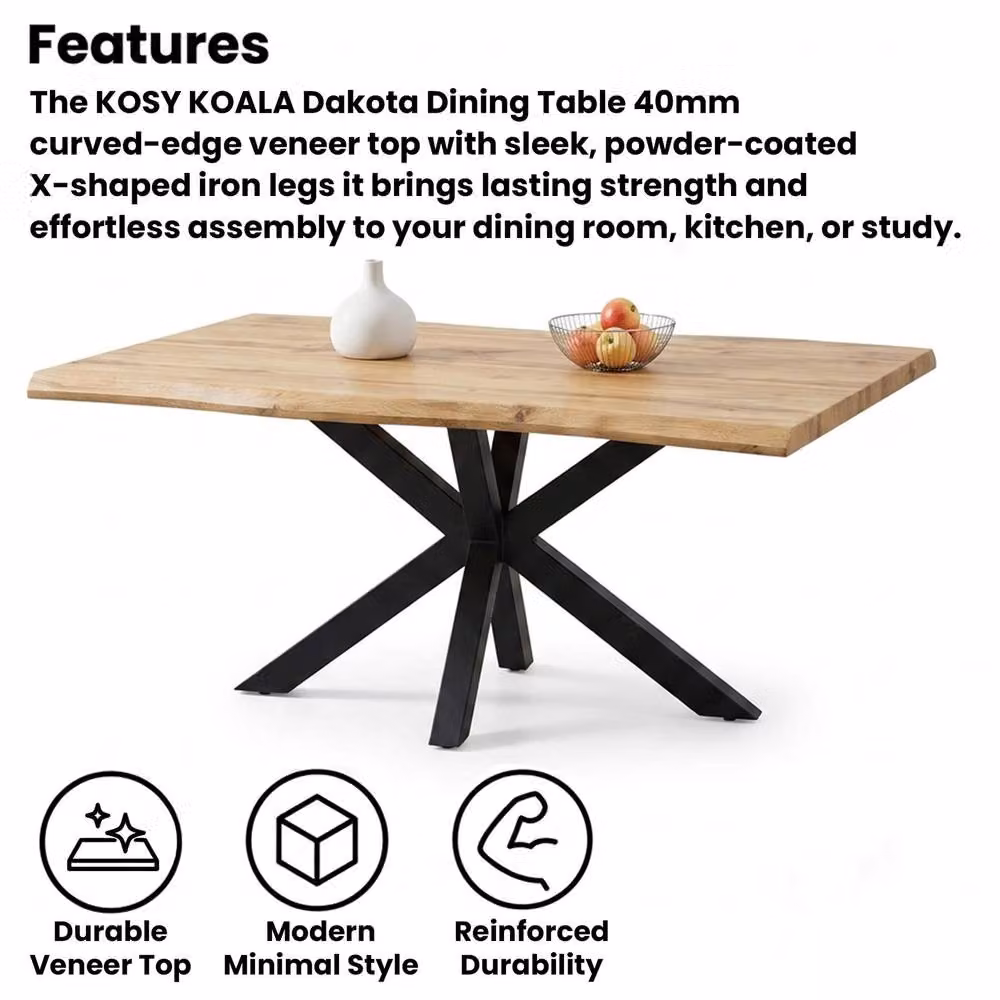 KOSY KOALA Modern Rectangular Wooden Dining Table with X-Frame Metal Legs in Brown, W/D/H: 120 x 77 x 75 cm – 3