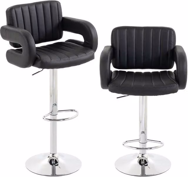 PAWNORA Set of 2 Black Adjustable Swivel Bar Stools with Armrests