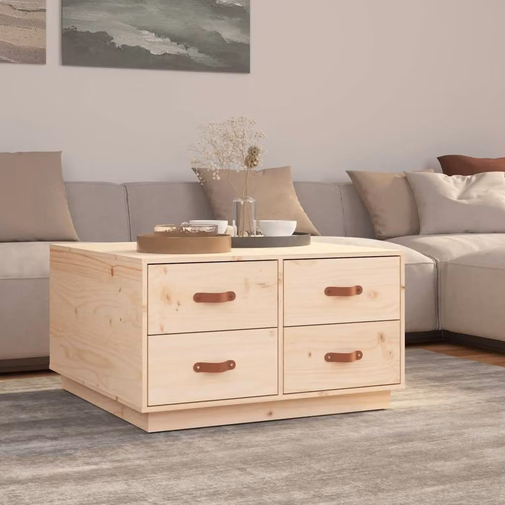 Berkfield Home Natural Solid Wood Pine Coffee Table, W/D/H: 80 x 80 x 45 cm – 2