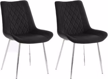 TGC Alice Set of 2 Black Velvet Fabric Dining Chairs with Silver Metal Legs