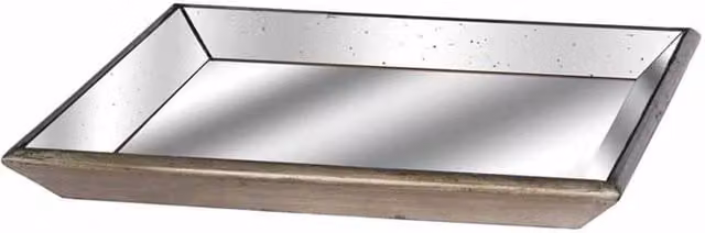 Lemon Pavilion Furniture and Decor Astor Distressed Mirrored Tray with Wooden Detailing, Gold, W: 50 cm, D: 50 cm, H: 5 cm – 1