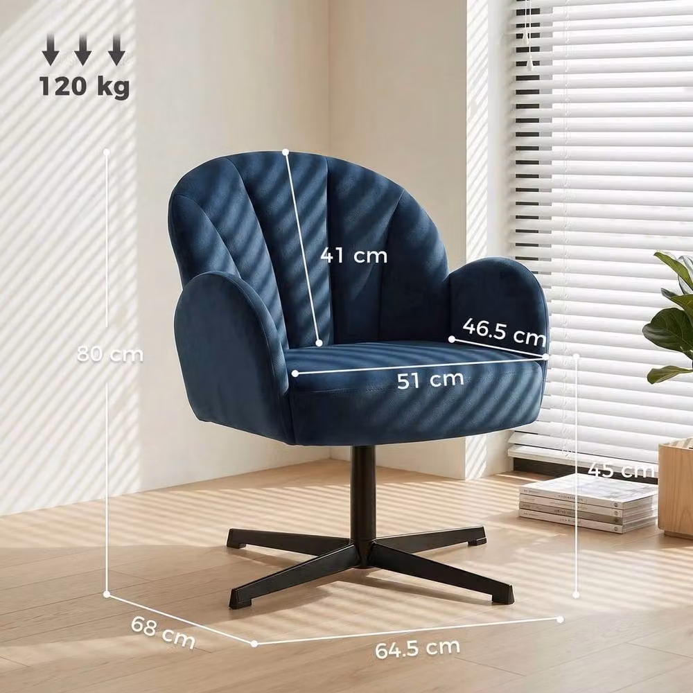 PAWNORA Blue Velvet Shell Swivel Armchair with Integrated Armrests – 2