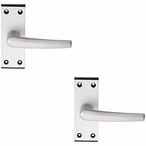 Loops Pair of Straight Lever on Latch Backplate Door Handles in Brushed Silver Aluminium