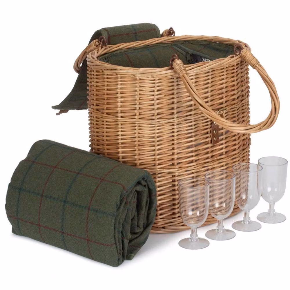 Red Hamper Wicker Oval Picnic Basket with Fitted Cool Bag in Green, Red and Brown, W/D/H: 37 x 36 x 28 cm – 2