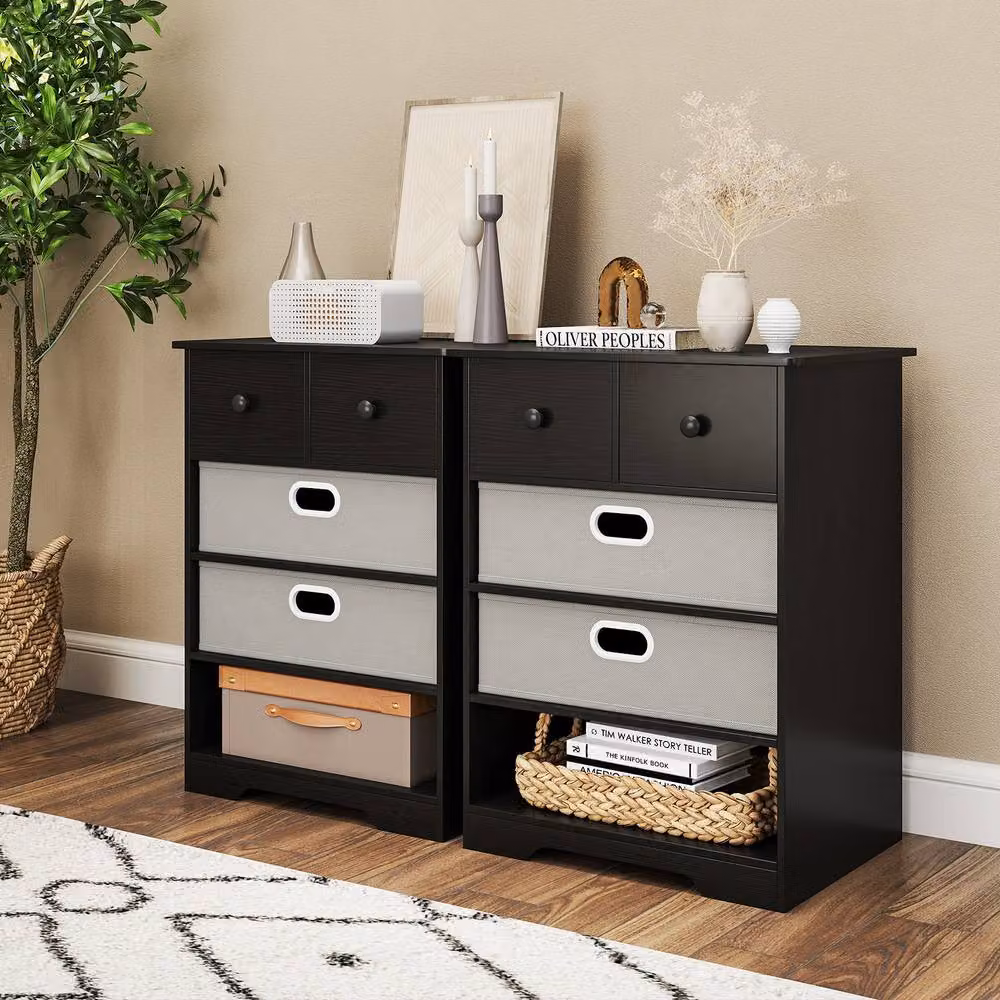Costway Modern 4-Drawer Dresser with Open Shelves in Black – 5