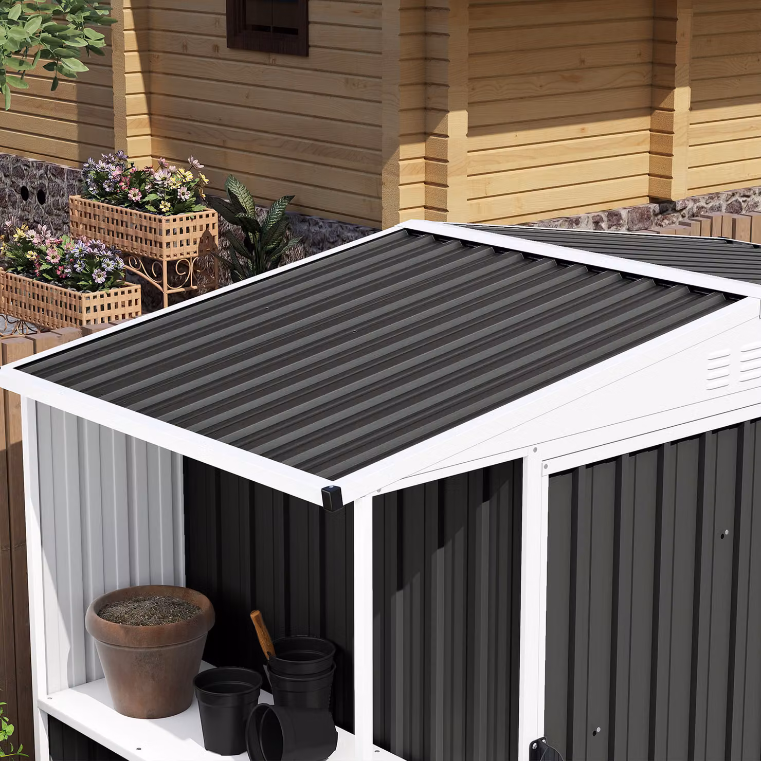 Outsunny Set of 12 Black Corrugated Galvanised Steel Roof Sheet Panels – 5