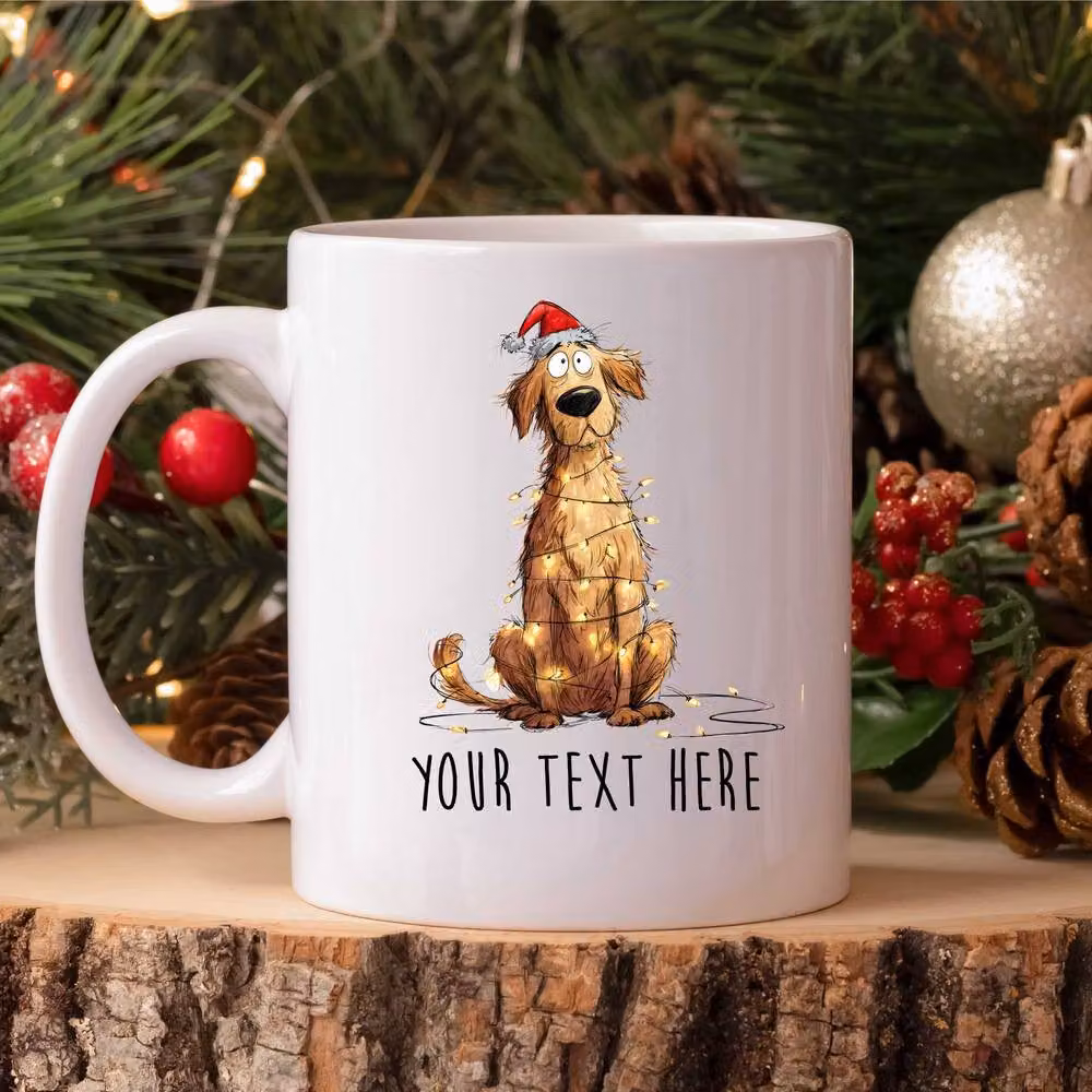 60 SECOND MAKEOVER Personalised Golden Retriever Christmas Lights Santa Hat Ceramic Mug in White – 2