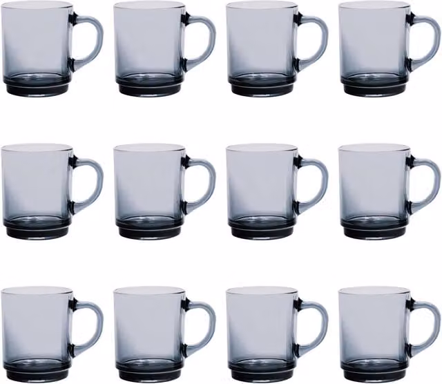 Duralex Versailles Glass Coffee Mugs, Grey, 260ml, Set of 12