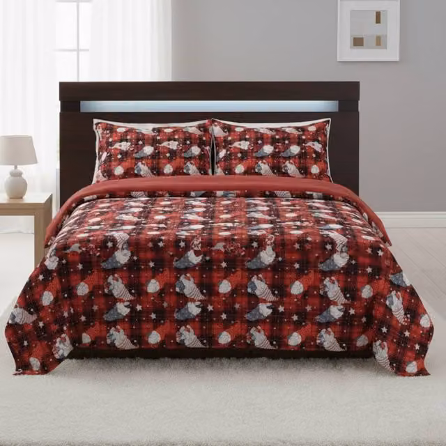Snug City Red Christmas Gonk Ultra Soft Teddy Fleece Duvet Cover and Pillowcase Set, King Size (W: 180 cm, L: 200 cm) – 1