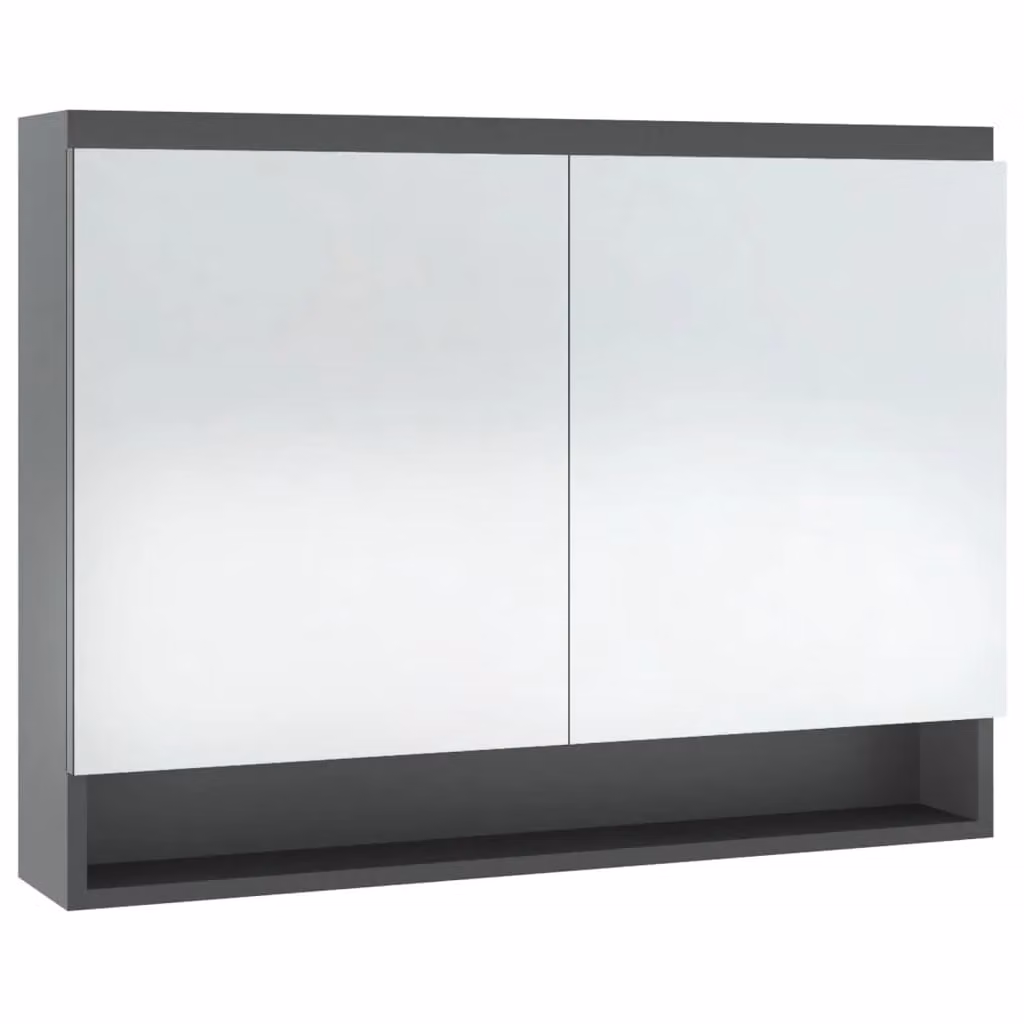 Berkfield Home Modern Grey Glossy Bathroom Mirror Cabinet, W/D/H: 80 x 15 x 60 cm – 1