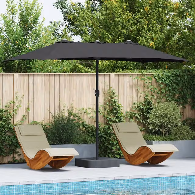 Berkfield Home Black Cantilever Garden Parasol with Polyester Fabric and Steel Frame, W/D/H: 385 x 209 x 244 cm