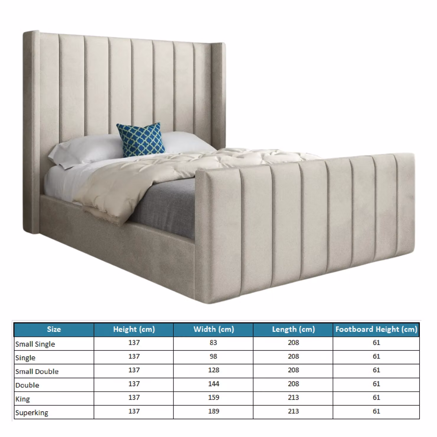 Casani Romano Upholstered Soft Velvet Bed Frame in Beige, W/D/H: 180 x 137 x 159 cm – 4