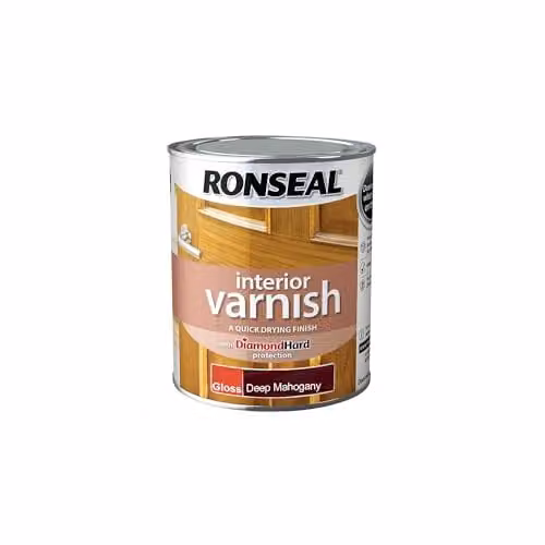 Ronseal Quick Dry Interior Wood Varnish in Deep Mahogany Gloss, 750ml