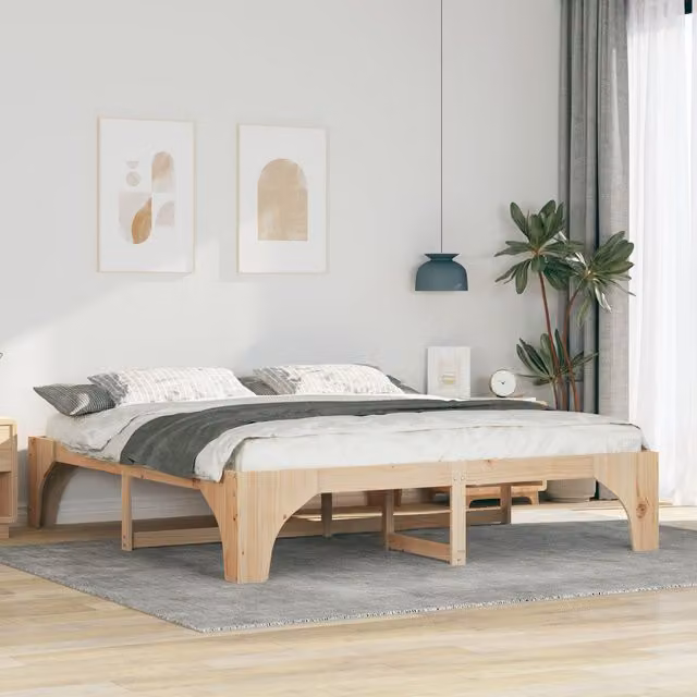 Berkfield Home Floor Bed Frame with Lift Up Storage in Brown Solid Pine Wood W/D/H: 180 x 200 cm – 1