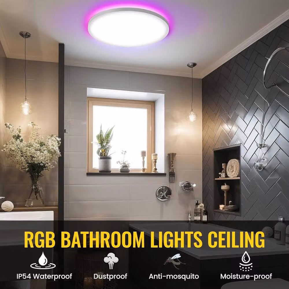 COMELY Round LED Ceiling Light, 24W Dimmable RGBW Colour Changing Light in White – 8