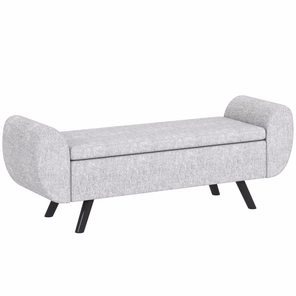 Wyld Haus Nesama Linen Effect Light Grey Upholstered Storage Bench with Armrests – 2