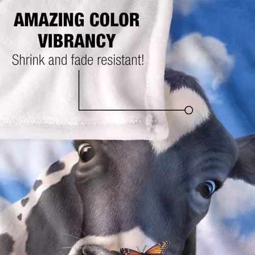 JQ Licensing Jlo Cow and Butterflies Garden Silky Touch Super Soft Fleece Throw Blanket, Multicolour, W: 91 cm, D: 147 cm – 4