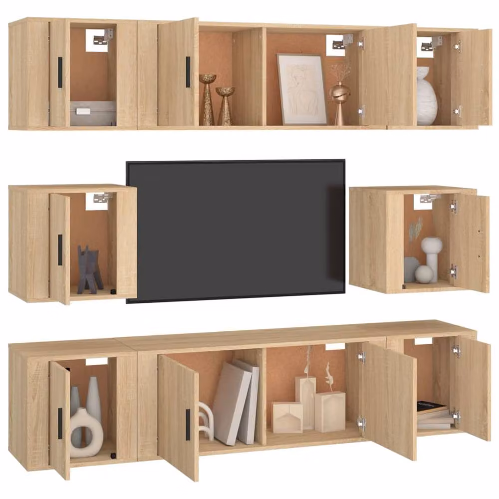 Berkfield Home 8 Piece Sonoma Oak TV Cabinet Set in Light Tan Beige – 2