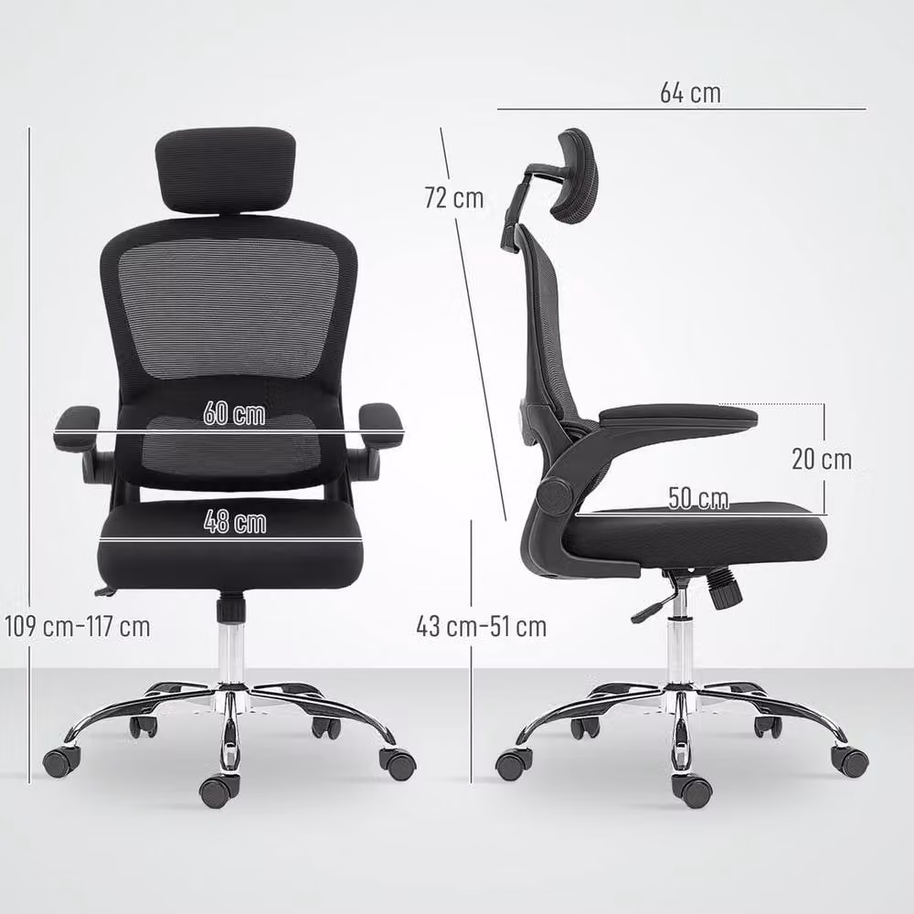 KORVIXA Black Ergonomic Mesh Office Chair with Adjustable Headrest, Armrests and Castors for Home Office – 2