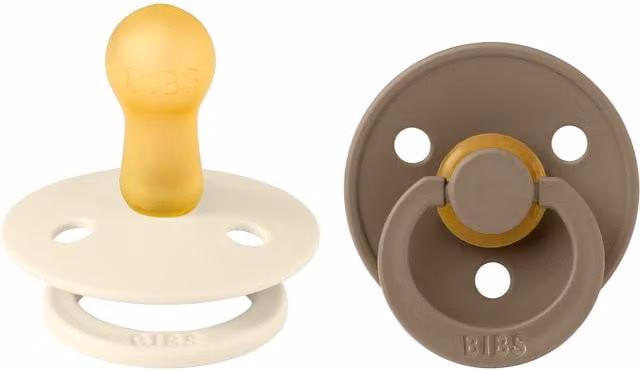 BIBS Colour Dummies 2 Pack Size 1 in Ivory and Dark Oak