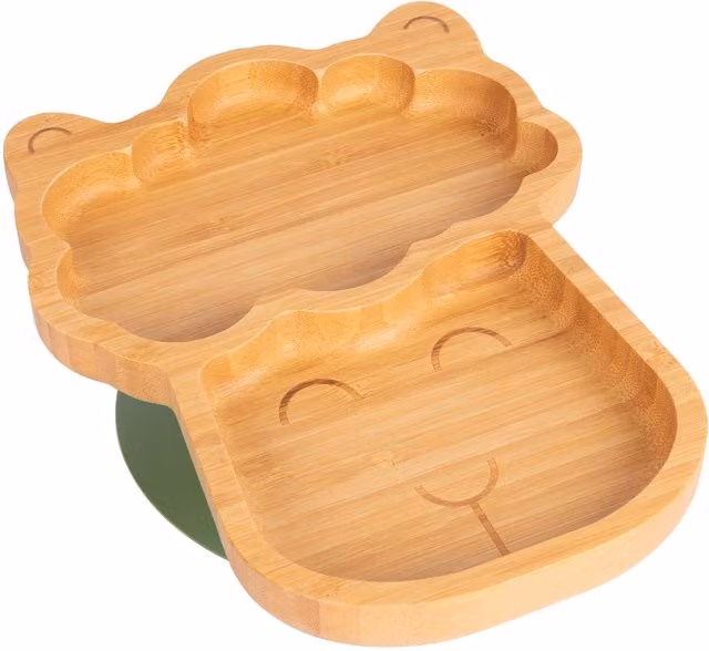 Tiny Dining Childrens Bamboo Divided Suction Llama Plate in Green