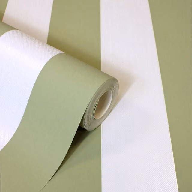 Fine Decor Juliette Striped Textured Vinyl Wallpaper in Green – 1