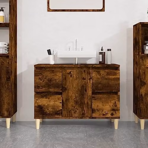 vidaXL Freestanding Bathroom Sink Cabinet in Brown Oak, W: 80 cm, D: 33 cm, H: 60 cm – 2