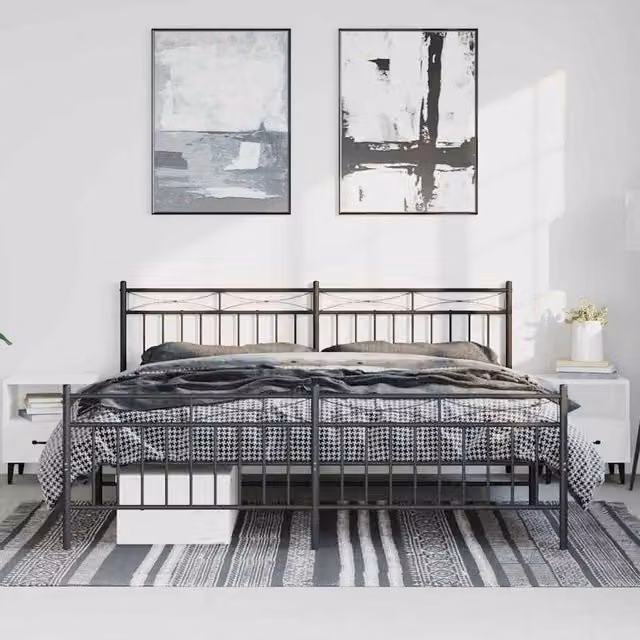 Berkfield Home Metal Bed Frame with Headboard and Footboard in Black