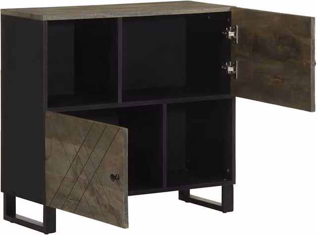 Berkfield Home Black Mango Wood Sideboard W/D/H: 80 x 33 x 75 cm