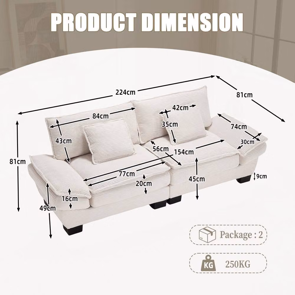 Direct Wicker Modern Oversized 2 Seater Loveseat Couch, Beige Upholstered Rattan Sofa with Scatter Cushions – 3