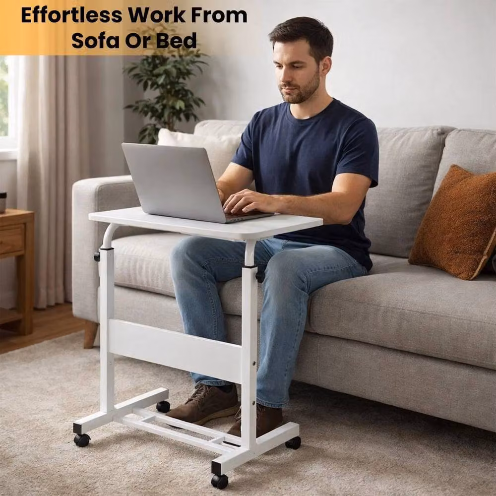 FLAVORA Adjustable Height White Laptop Table Desk with Castors – 2