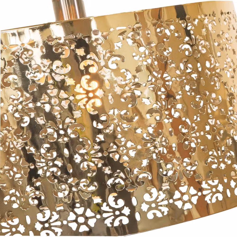 Happy Homewares Moroccan Designed Large Gold Metal Pendant Shade with Floral Decor – 2
