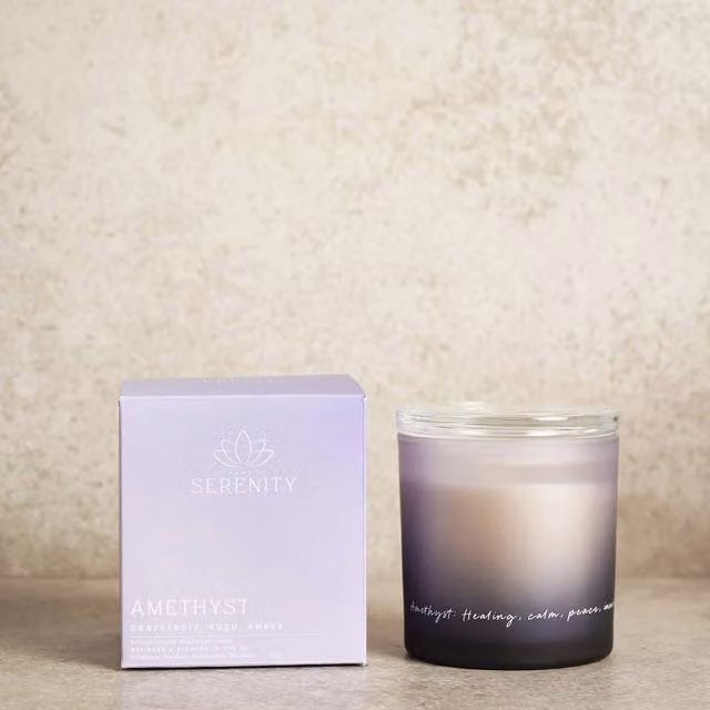 Serenity Amethyst Crystal Infused Votive Candle in Purple with Fruity and Oriental Scents