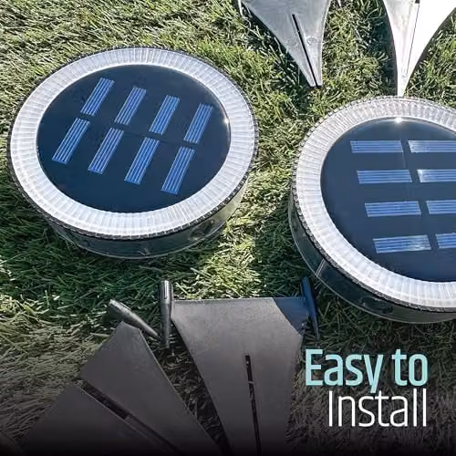 GardenKraft Set of 2 Solar Ground Lights with 12 Warm White LEDs, Black and White Waterproof Stake and Wall Mountable Lights – 4