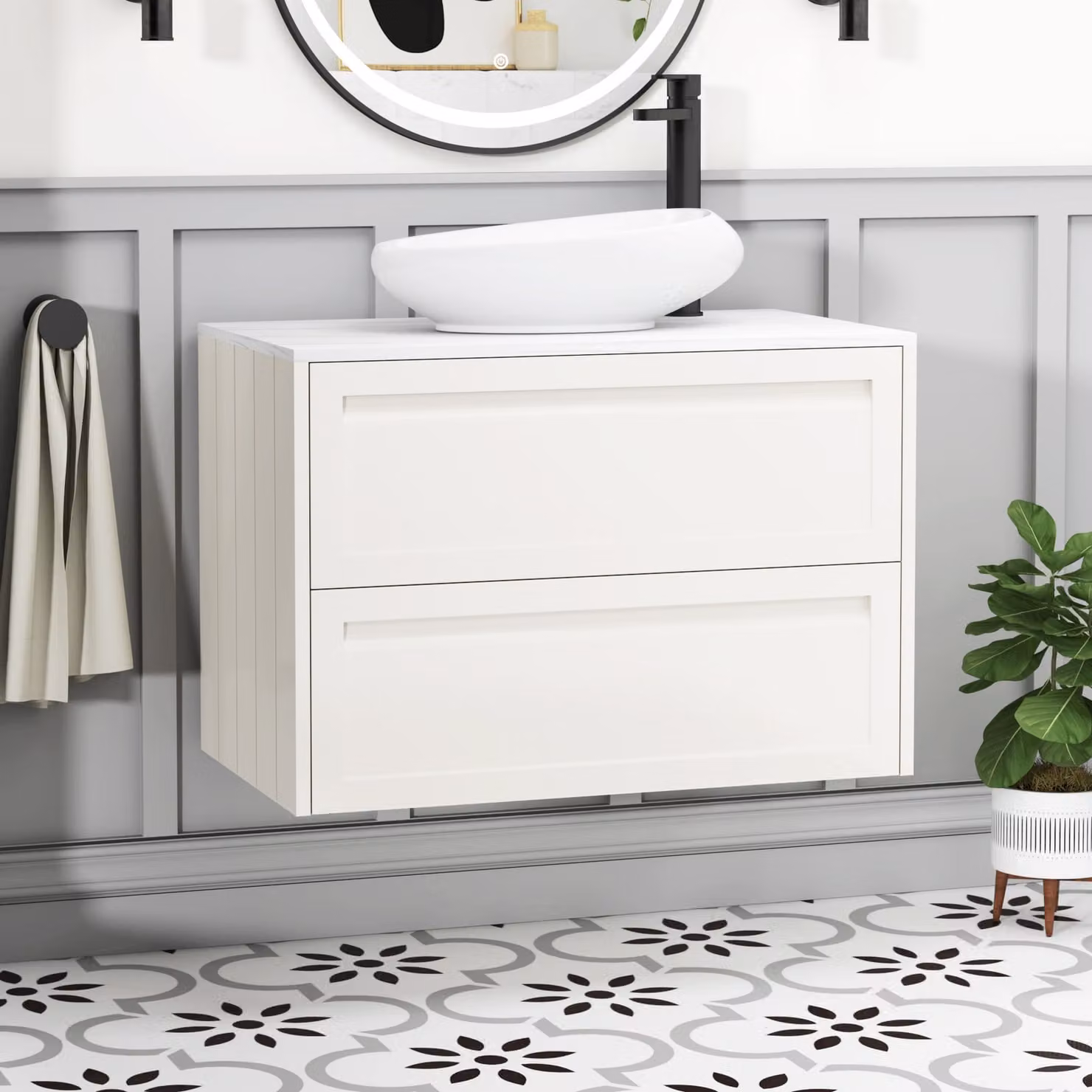 Royal Bathrooms Elmore 800mm Classic White Wall Hung 2 Drawer Vanity Unit with Nova Basin